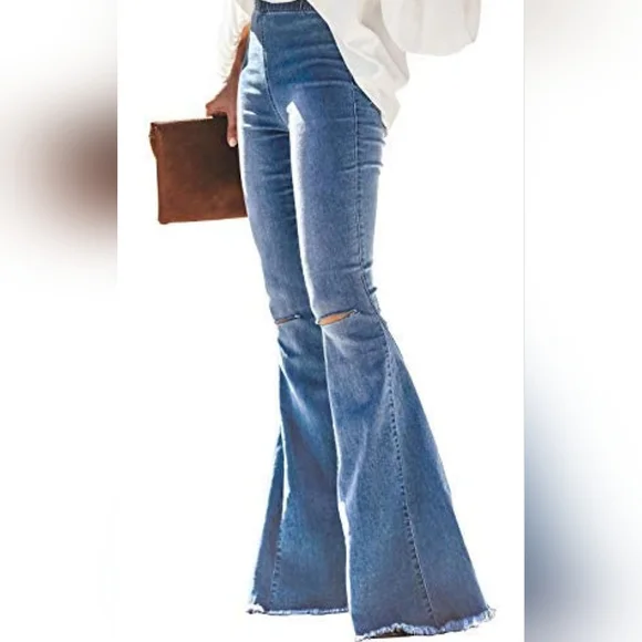 New Flare Bell Bottom High Waisted Stretchy Jeans - Picture 2 of 4